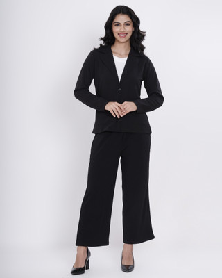 Bellwell Solid Mandarin Casual Women Blazer(Black)