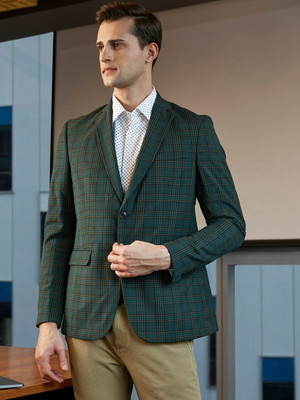 ARROW Checkered Single Breasted Formal Men Blazer(Green)