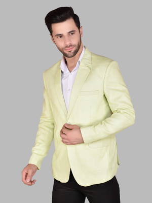 METRONAUT Solid Single Breasted Casual Men Blazer(Yellow)