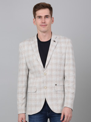 CANTABIL Checkered Single Breasted Casual Men Blazer(Beige)