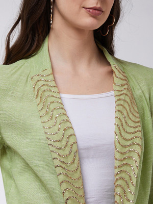 ZIMA LETO Embellished Single Breasted Casual Women Blazer(Green)