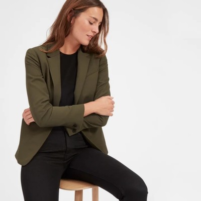 PP TRENDS Solid Single Breasted Casual Women Blazer(Dark Green)