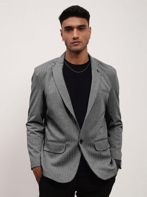 SHOWOFFFF Solid Single Breasted Casual Men Blazer(Grey)