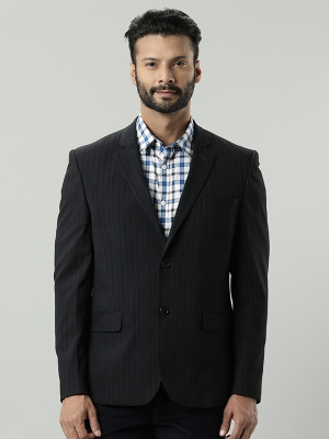 INDIAN TERRAIN Striped Single Breasted Casual Men Blazer(Blue)