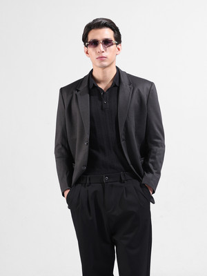 The Indian Garage Co. Printed Single Breasted Formal Men Blazer(Black)