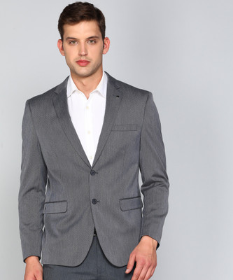 VAN HEUSEN Solid Single Breasted Formal Men Blazer(Blue)