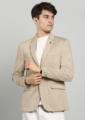 KILLER Solid Single Breasted Casual Men Blazer(Beige)
