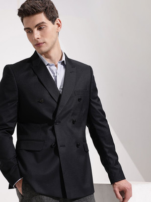 INVICTUS Self Design Double Breasted Formal Men Blazer(Black)