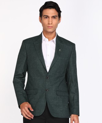 PARK AVENUE Self Design Single Breasted Formal Men Blazer(Dark Green)