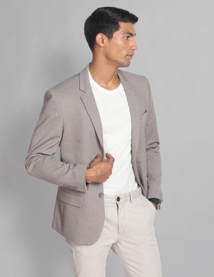 AD by Arvind Self Design Single Breasted Formal Men Blazer(Grey)