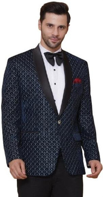 FAVOROSKI Embellished Tuxedo Style Wedding Men Blazer(Blue)