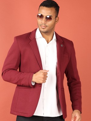 V-MART Solid Single Breasted Casual, Festive & Wedding Men Blazer(Maroon)