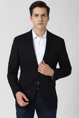 PETER ENGLAND Solid Single Breasted Formal Men Blazer(Blue)