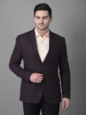 Canary London Checkered Single Breasted Casual Men Blazer(Maroon)