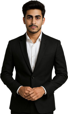 KOAT MAN Solid Single Breasted Formal Men Blazer(Black)