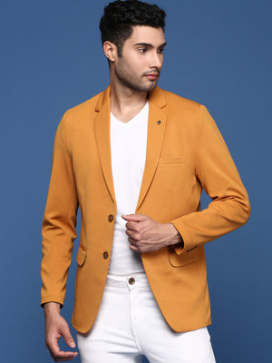 SHOWOFFFF Solid Single Breasted Formal Men Blazer(Yellow)