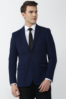 VAN HEUSEN Solid Single Breasted Formal Men Blazer(Dark Blue)