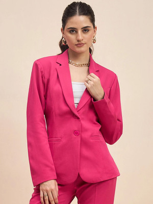 BRINNS Solid Single Breasted Formal Women Blazer(Pink)