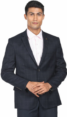 AD by Arvind Checkered Single Breasted Formal Men Blazer(Blue)