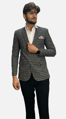 gargian master cut Checkered Single Breasted Formal Men Blazer(Black)
