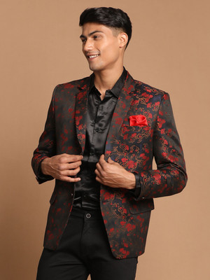 VASTRAMAY Woven Single Breasted Festive Men Blazer(Maroon)