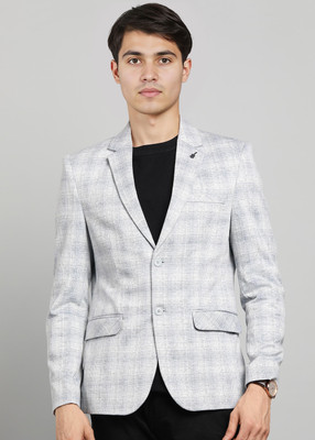 KILLER Checkered Single Breasted Casual Men Blazer(Blue, Grey)