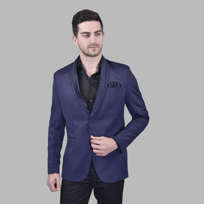 METRONAUT Solid Single Breasted Casual Men Blazer(Dark Blue)