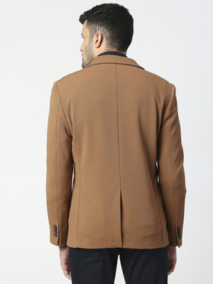 BASICS Solid Single Breasted Casual Men Blazer(Brown)