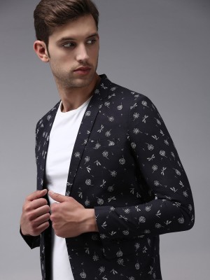 Showoff Printed Single Breasted Party Men Blazer(Black)