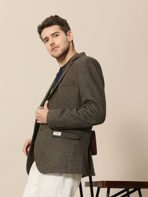 Mr Bowerbird Self Design Single Breasted Casual Men Blazer(Brown)
