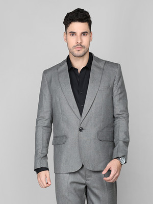 CHKOKKO Solid Single Breasted Casual Men Blazer(Grey)