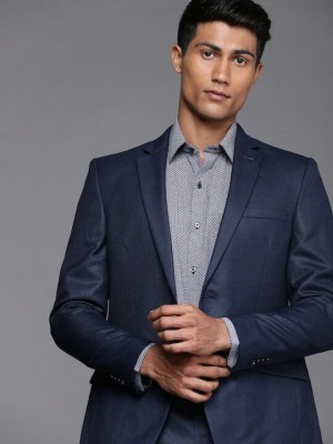 Raymond Self Design Single Breasted Formal Men Blazer(Dark Blue)