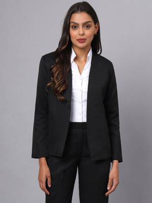 BRINNS Solid Single Breasted Formal Women Blazer(Black)