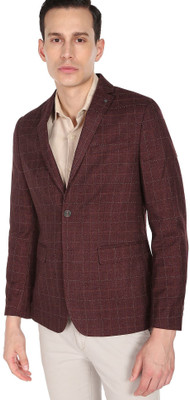 ARROW Checkered Single Breasted Casual Men Blazer(Maroon)