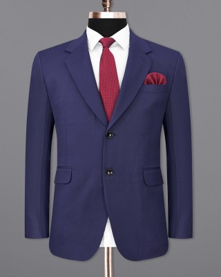 french crown Solid Single Breasted Festive & Wedding, Party Men Blazer(Blue)