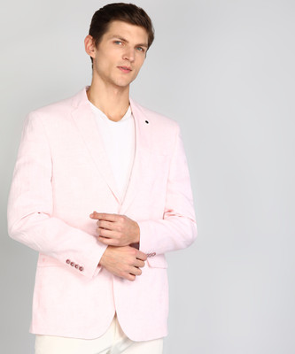 VAN HEUSEN Solid Single Breasted Formal Men Blazer(Orange)