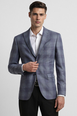 PETER ENGLAND Checkered Single Breasted Formal Men Blazer(Blue)