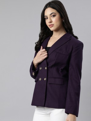 Showoff Solid Double Breasted Casual Women Blazer(Purple)