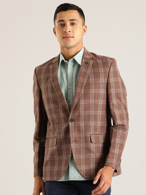 INDIAN TERRAIN Checkered Single Breasted Casual Men Blazer(Brown)