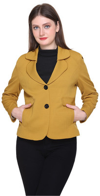 AAYAT Solid Single Breasted Casual Women Blazer(Yellow)