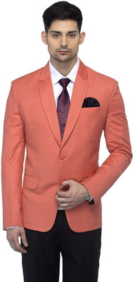 Pukhtoon Solid Single Breasted Festive, Festive & Wedding, Formal, Party, Wedding Men Blazer(Orange)