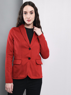 TANDUL Solid Single Breasted Casual Women Blazer(Maroon)