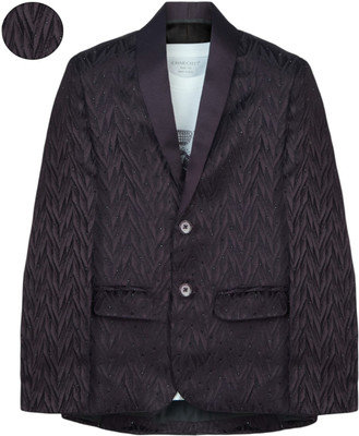 Charchit Self Design Single Breasted Party Boys Blazer(Purple)