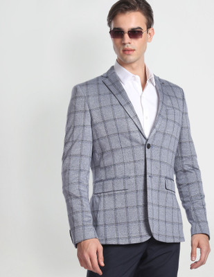 ARROW Checkered Single Breasted Formal Men Blazer(Blue)