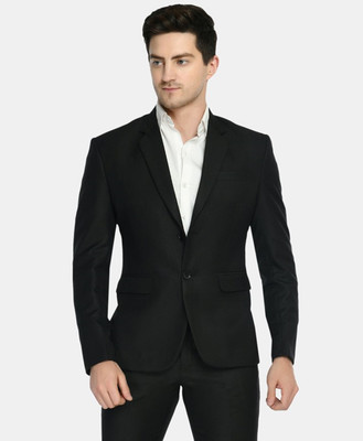 TRULYFEB Solid Single Breasted Formal Men Blazer(Black)