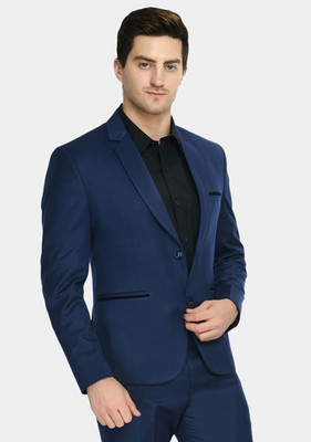 FIVEFEB Solid Single Breasted Formal Men Blazer(Blue)