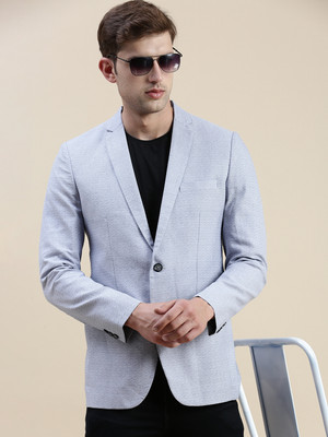 SHOWOFFFF Self Design Single Breasted Casual Men Blazer(Blue)