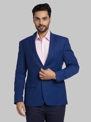 PARK AVENUE Self Design Single Breasted Formal Men Blazer(Dark Blue)