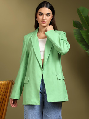 KOTTY Solid Mandarin Casual Women Blazer(Green)