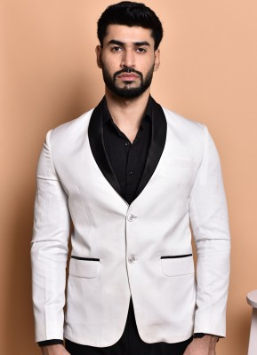 PRINT CULTR Solid Single Breasted Festive & Wedding Men Blazer(White)